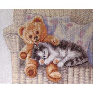 Cat and Teddy cotton cross stitch kit, cat series cotton cross stitch kis