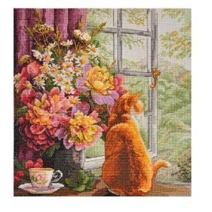 Cat in Afternoon tea time  counted cross stitch kits,cat series cotton cross stitch kits