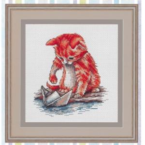 Cat and Boat counted cotton cross stitch kits, cat series cotton cross stitch kits