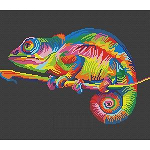 Colorful Lizard in dark cross stitch kit