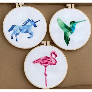 3pcs of pre Printed Hand Embroidery Kit, Geometric Animal Needlework Wall DIY Decor,Stunning Color Stamped Hand Embroide