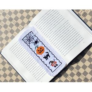 5 Pieces of Halloween Theme Book Marker Cross Stitch Kits. Egyptian Cotton, 100% Cotton 14ct aida with Cotton lace Cross