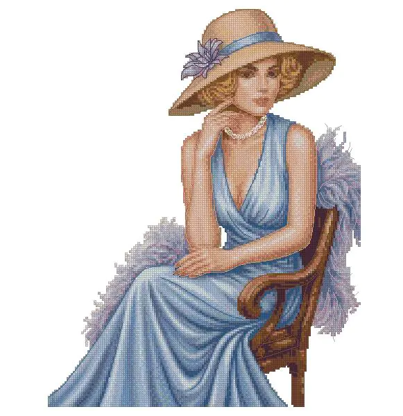 lady in blue dress cross stitch kits cotton advanced beauty cross stitch