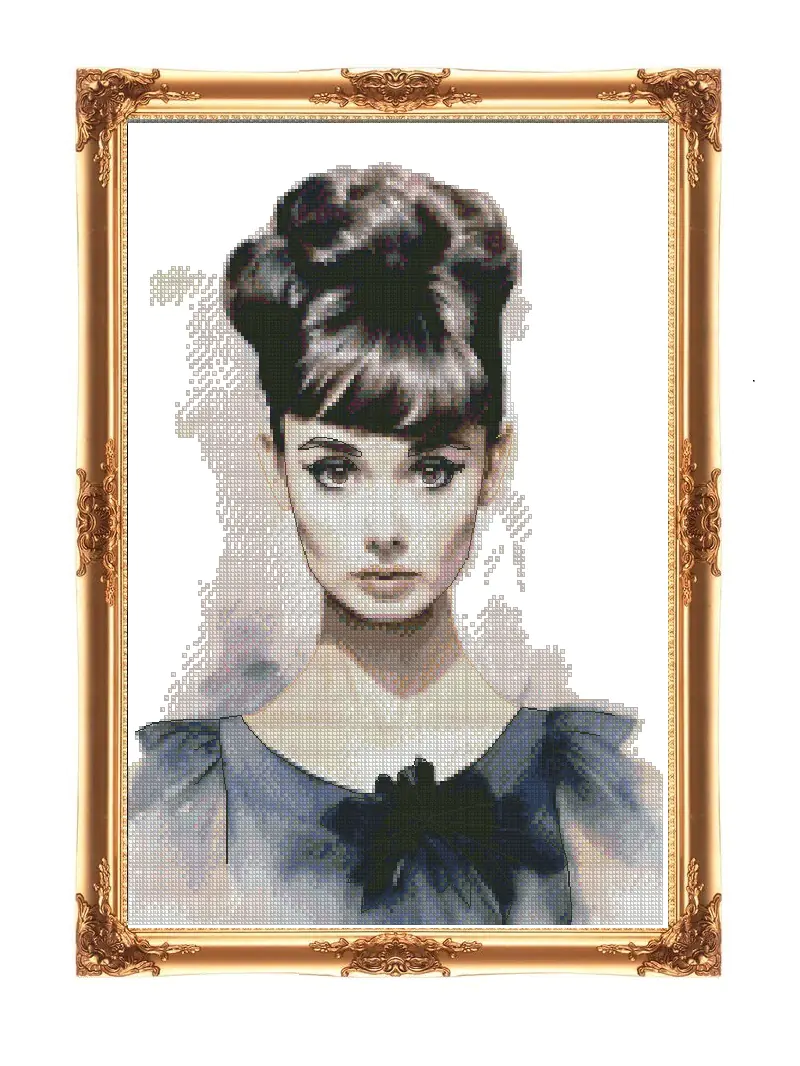 an elegant lady portrait cross stitch kit,,Hepburn portrait cross stitch DIY samplers