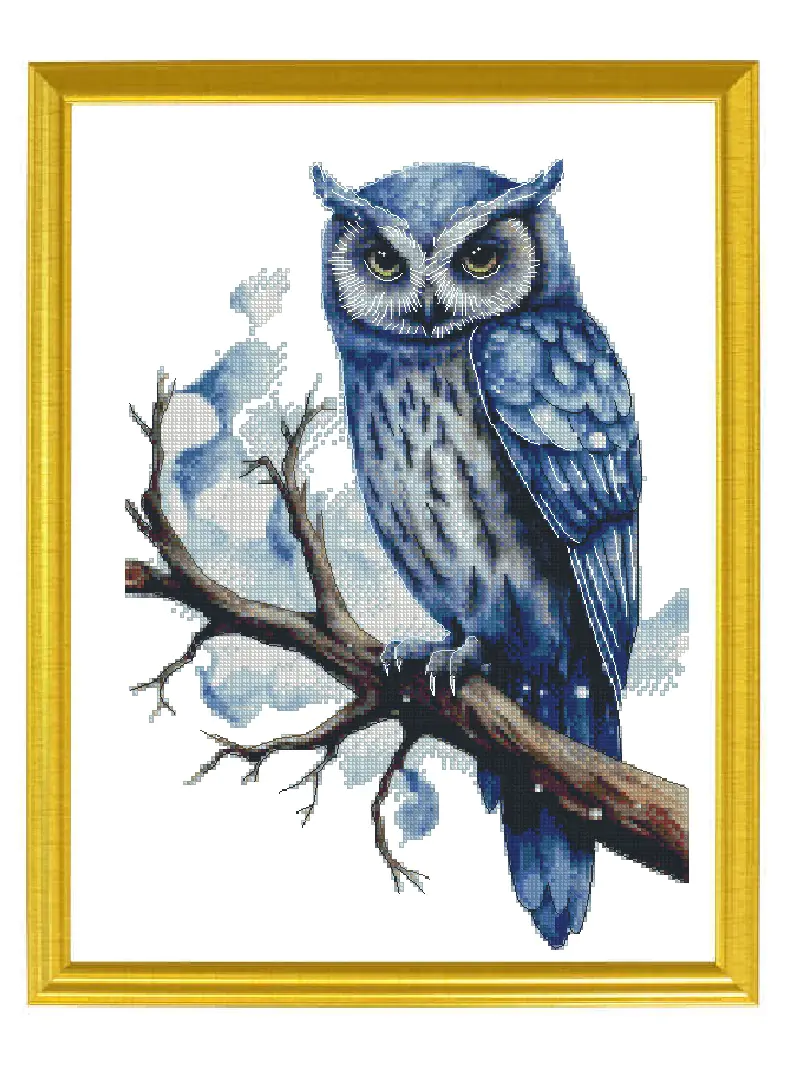 simple, small counted cross stitch owl pattern, cotton cross stitch for beginners
