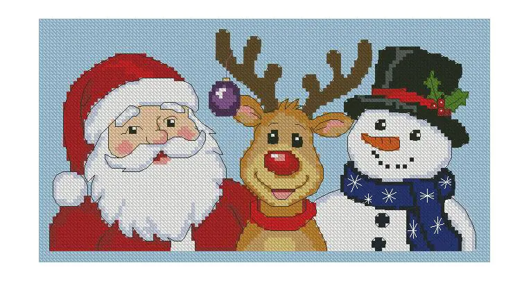 simple easy christmas santa reindeer snowman cross stitch kit