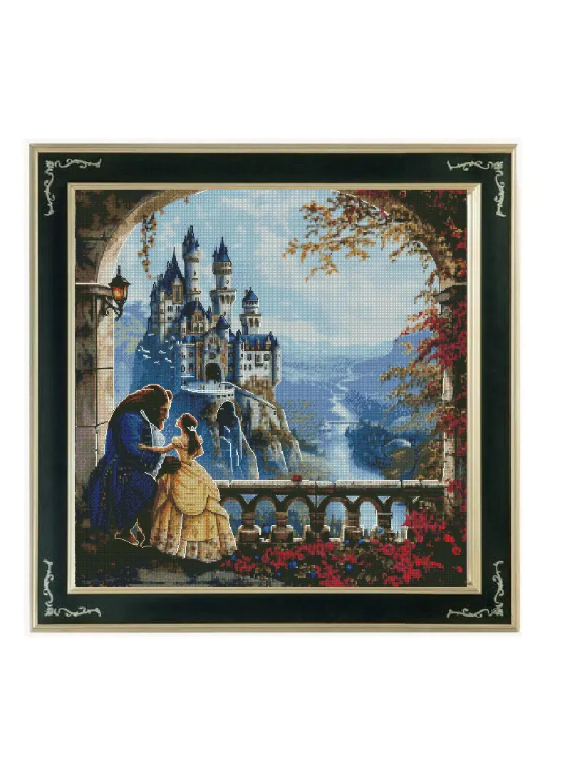 beauty and beast counted cross stitch, fairy story themed cross stitch advanced