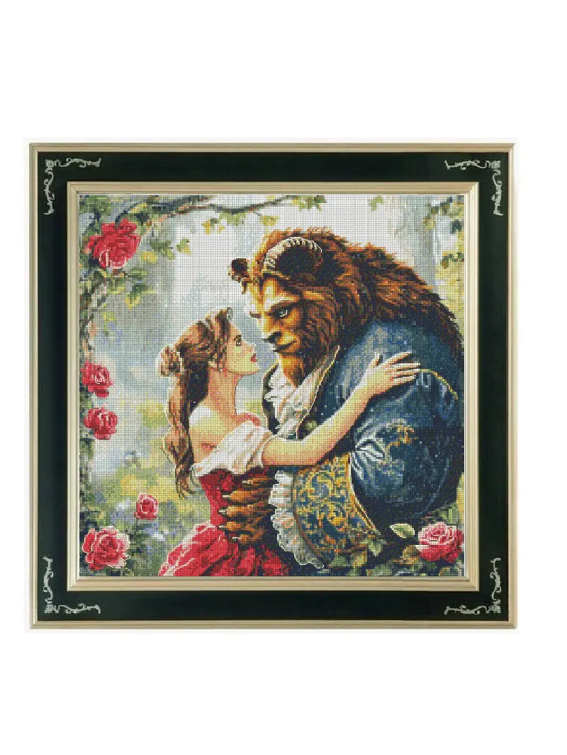 beauty and beast counted cross stitch, fairy story themed cross stitch advanced