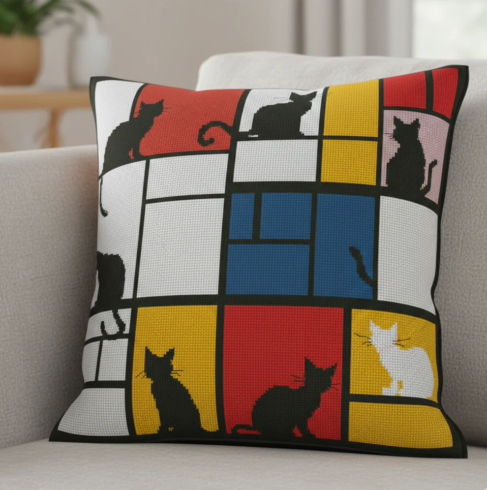 sofa cushion cat pattern cross stitch kits, cat cross stitch cushion case