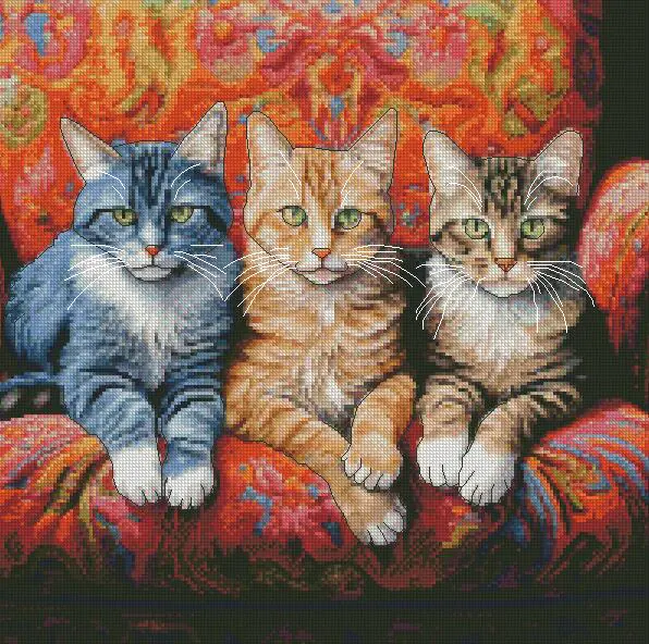 sofa and cat pattern cross stitch kits, cat cross stitch sampler DIY