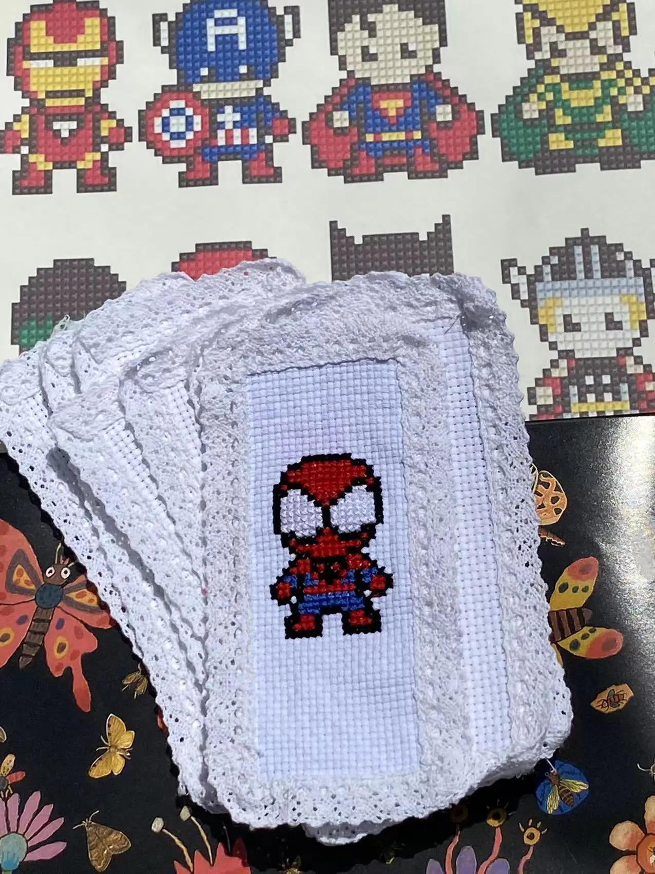 11ct easy counted cross stitch bookmarks for beginners, cute cartoon avengers patterns fit for kids cross stitch starters