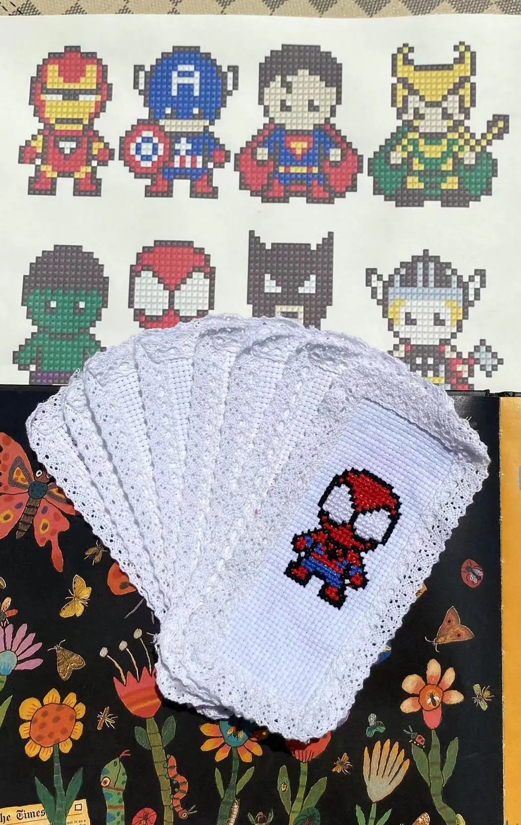 11ct easy counted cross stitch bookmarks for beginners, cute cartoon avengers patterns fit for kids cross stitch starters
