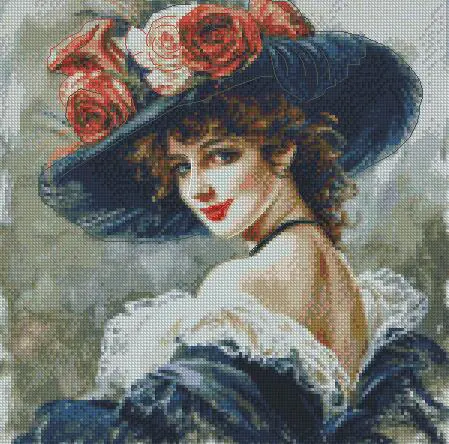 lady in hat cross stitch kits, portrait of beauty cross stitch kits,charming lady cross stitch