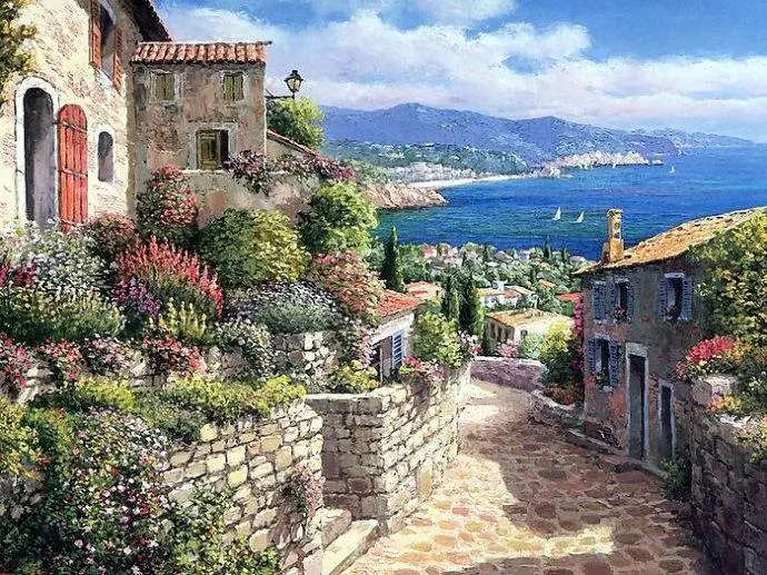 super big cotton cross stitch kits, max stitch big cross stitch series costal scene Mediterranean scenery cross stitch kit flower arch cross stitch kits