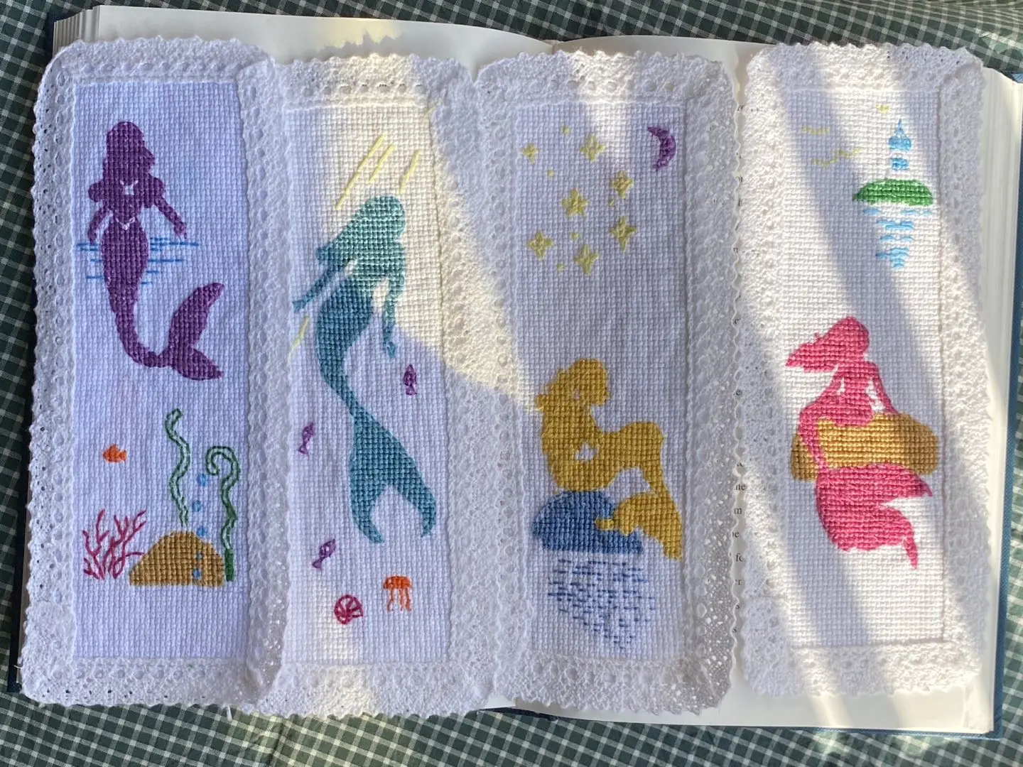 cotton cartoon mermaid DIY bookmark cross stitch kits,14ct needlework bookmarks,small easy cross stitch kits for teen starters