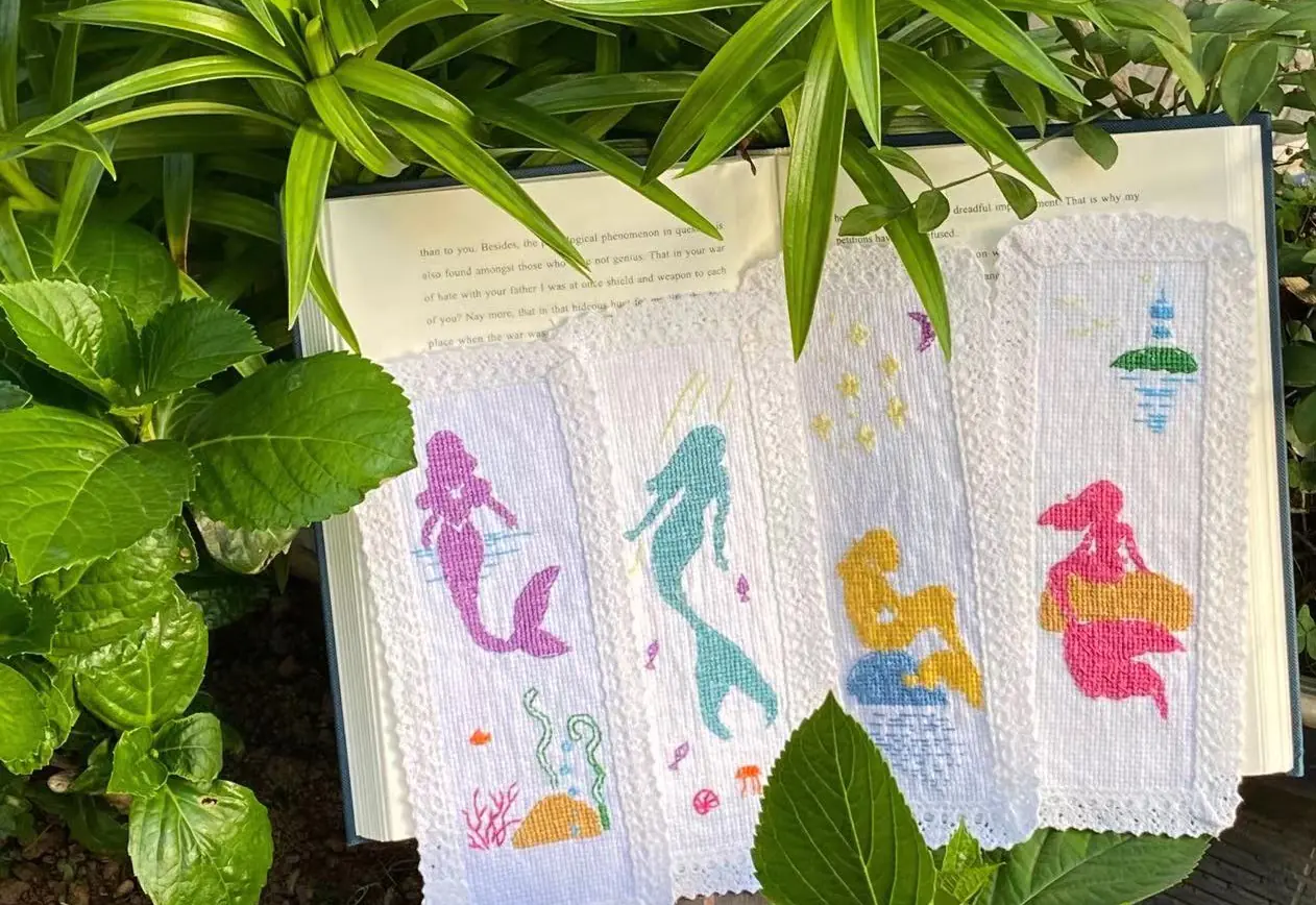 cotton cartoon mermaid DIY bookmark cross stitch kits,14ct needlework bookmarks,small easy cross stitch kits for teen starters