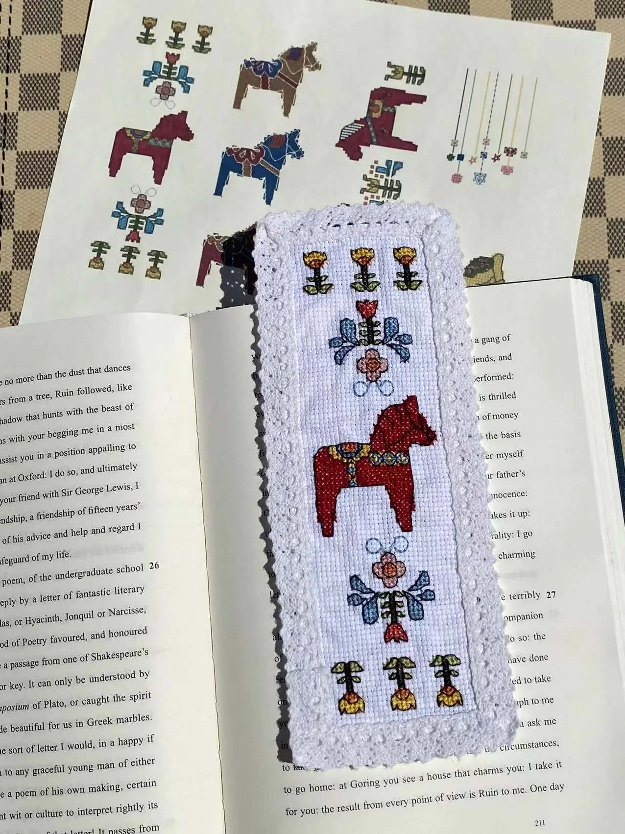 small easy cross stitch kits for beginners dala horse bookmarks DIY aiida fabric bookmarks