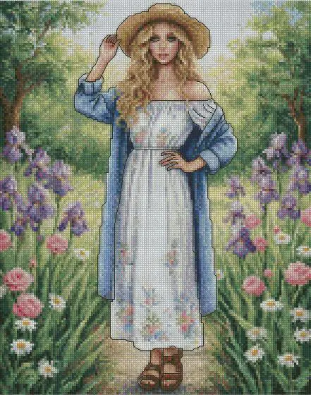 Girl in hat Series 3,Counted Cross Stitch kit,14ct,150x200stitch,26x36cm, Cotton DIY Sunshine wall Decor Needle Samplers do it Yourself Leisure time Stress Relief