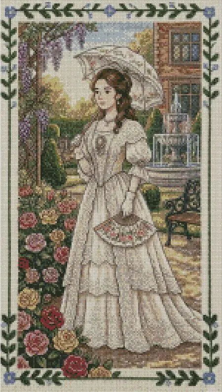 an Elegant Girl in the Garden Cross Stitch kit,14ct, 150x200 Stitch,26x36cm,Cotton,Counted Cross Stitch Kits for needlecraft Hobby, DIY Samplers Cross Stitch