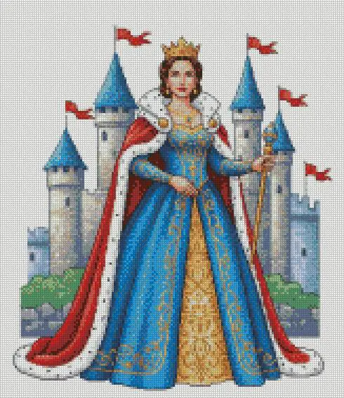 Queen in Front of Castle,14ct Counted Cross Stitch kit,Cotton presorted Thread,160x160stitch,32x32cm Cotton DIY wall Samplers for Decor,lesirure time Hobby for Advanced Cross Stitcher