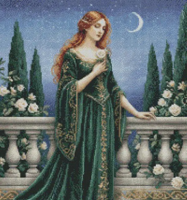 an Elegant Lady in Moonlight, Classical Sampler wall Decor DIY, 14ct Cotton Counted Cross Stitch kit,200x200 Stitch, 36x36 cm Cross Stitch Kits for Advanced Experienced Needle Hobby for Relaxing