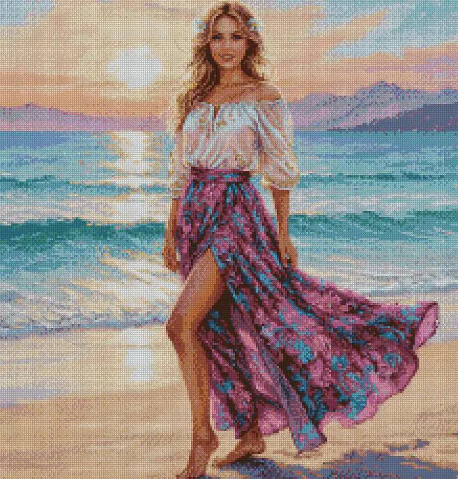 Walk by Lake,14ct,Cotton, Counted Cross Stitch kit,200x200 Stitch,36x36cm,DIY Sampler Nature Scene wall Sampler DIY needlecraft kit