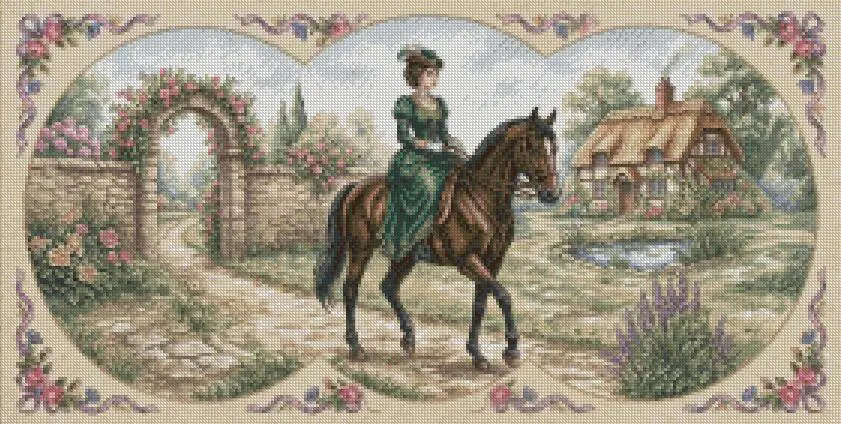 Riding a Horse,Classical Beauty Sampler Wall Decor DIY, 14ct Cotton Counted Cross Stitch kit,300x150 Stitch, 54x26 cm for Advanced Experienced Cross Stitch kit