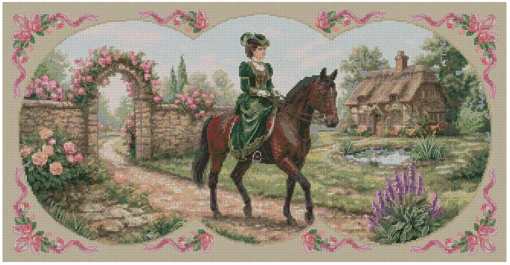 Riding a Horse,Classical Beauty Sampler Wall Decor DIY, 14ct Cotton Counted Cross Stitch kit,300x150 Stitch, 54x26 cm for Advanced Experienced Cross Stitch kit