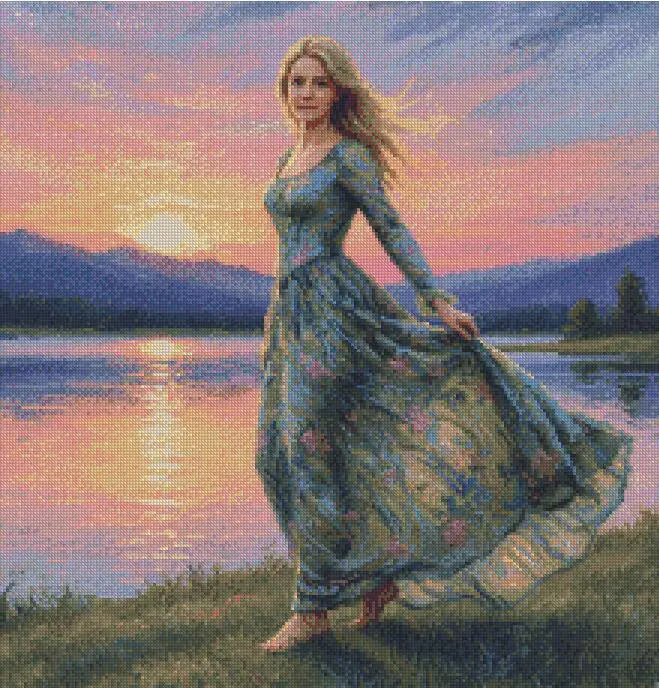 Walk by Lake,14ct,Cotton, Counted Cross Stitch kit,200x200 Stitch,36x36cm,DIY Sampler Nature Scene wall Sampler DIY needlecraft kit