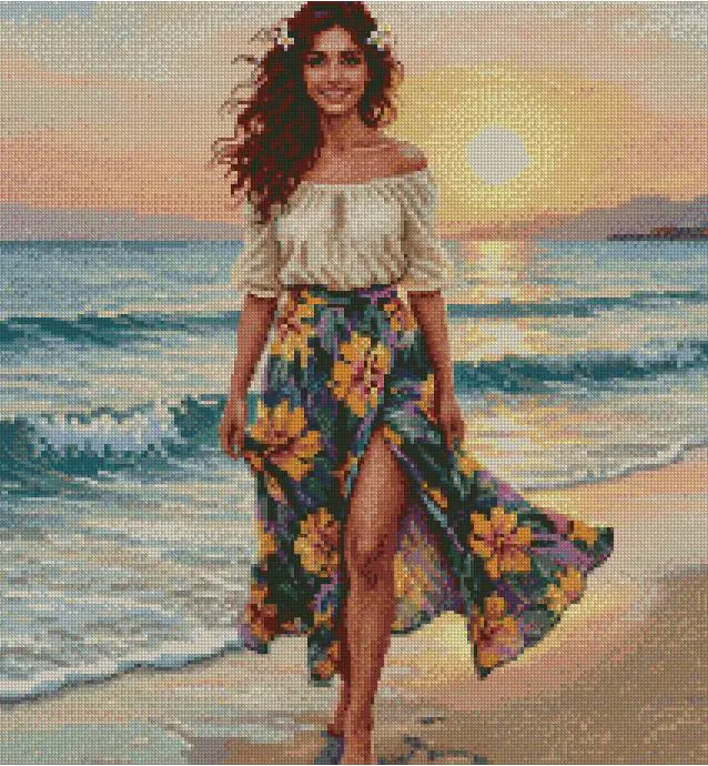 A Walk Along the Beach Series 3, 14ct,Cotton,220x220stitch, 40x40cm, Advanced Full Coverage Counted Cross Stitch Kits