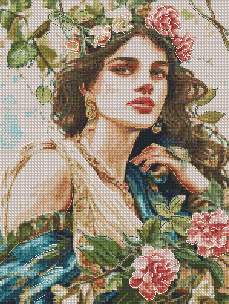 an Elegant Lady with Fan, Classical Beauty Sampler wall Decor DIY, 14ct Cotton Counted Cross Stitch kit,180x180 Stitch, 33x33cm for Advanced Experienced Cross Stitch kit