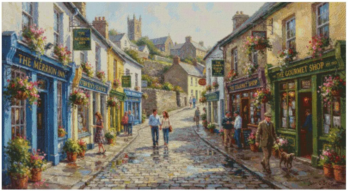 Downtown in the Morning Scenery Counted Cotton Super Big Cross Stitch kit