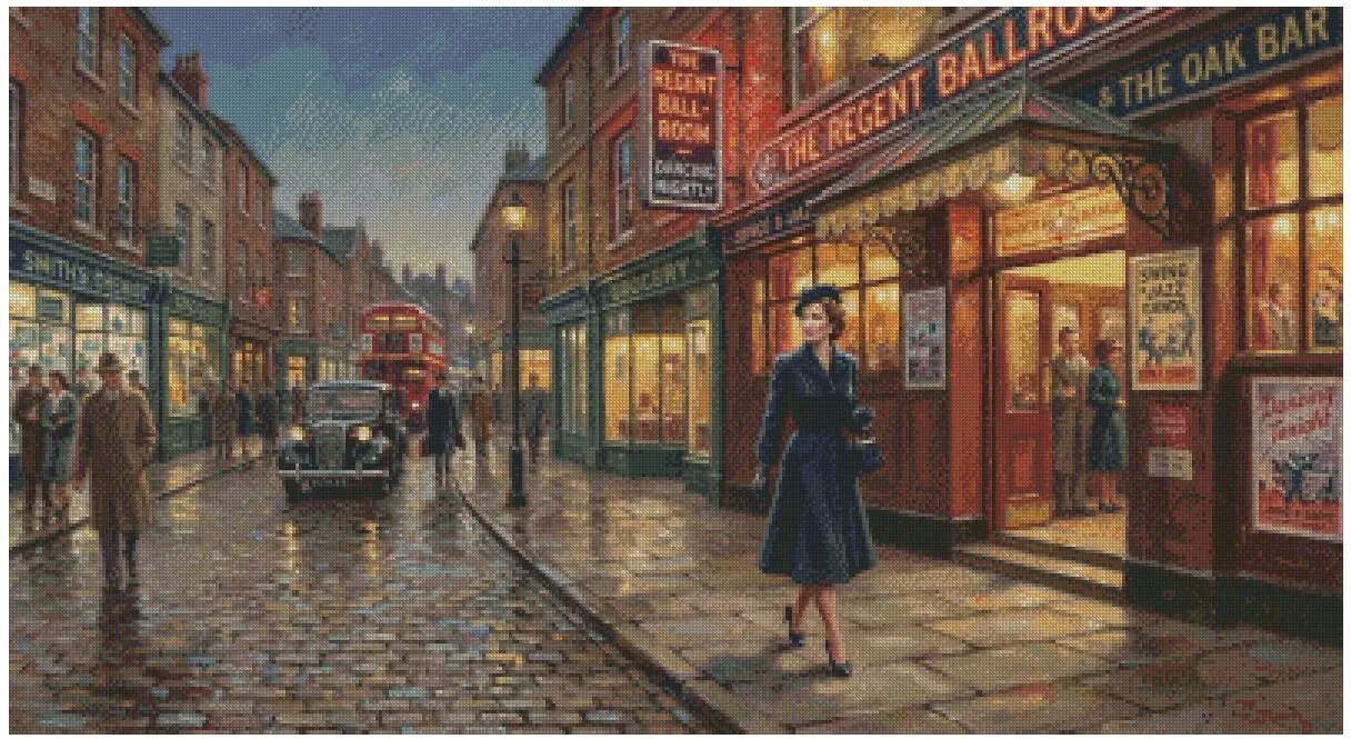 Downtown in the Morning Scenery Counted Cotton Super Big Cross Stitch kit