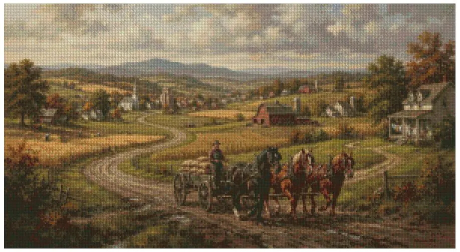 Red Barn 2 countryside cotton full coverage 14ct counted cross stitck kit