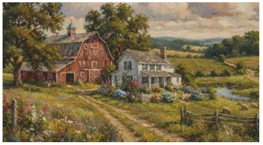 Red Barn countryside cotton full coverage 14ct counted cross stitck kit
